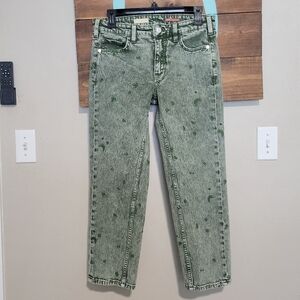 Pilcro The Borrowed Boyfriend Embroidered Jeans in green with a moon pattern/ 25